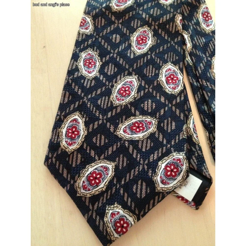 Oscar De La Renta Men's Tie Black 100% SIlk Floral Print Neck Tie